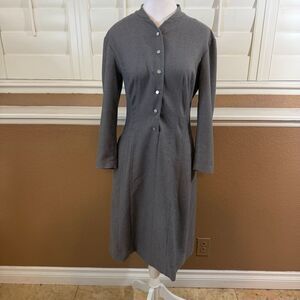 MM LAFLEUR The Scarlet Power Dress Gray Sz 4 Long Sleeve Button Up Quiet Luxury